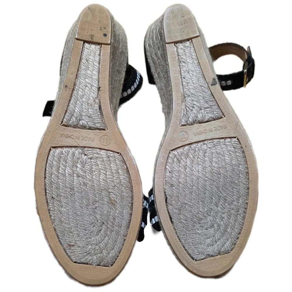 Talbots‎ Espadrille Wedge Sandals Women's Size 11 Black Beige Ankle Strap